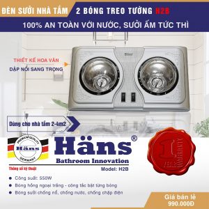 Đèn sưởi nhà tắm 2 bóng treo tường Hans