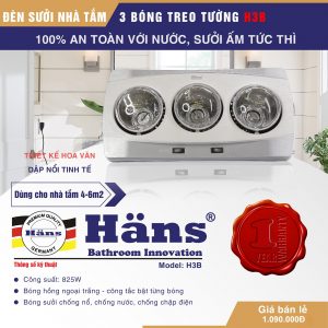 Đèn sưởi nhà tắm 3 bóng treo tường Hans