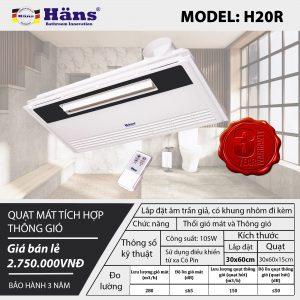 quạt thông gió nhà vệ sinh Hans H20R