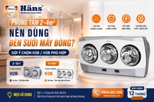 Phòng tắm 2–4m² nên dùng đèn sưởi mấy bóng