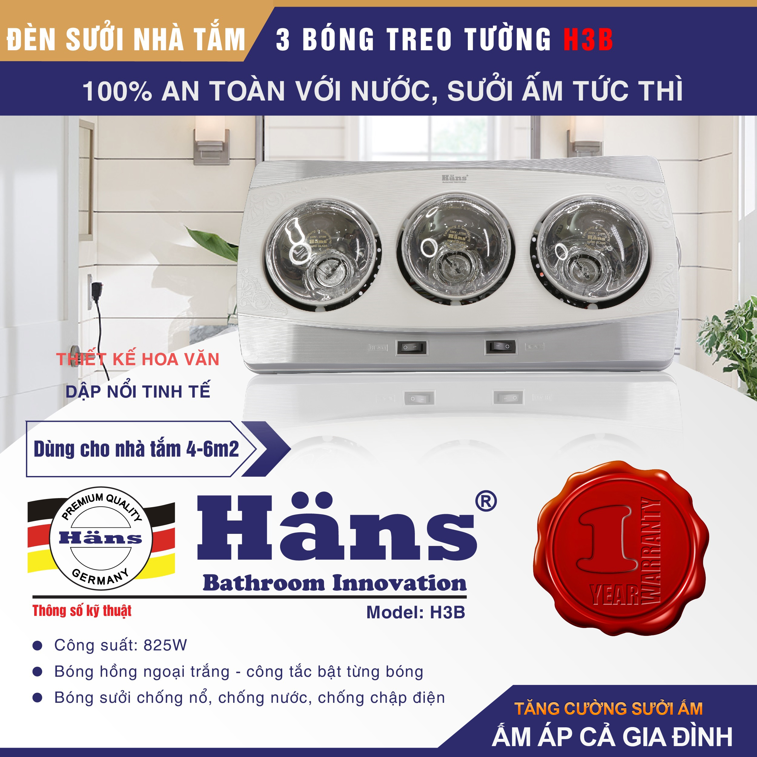 Đèn sưởi 3 bóng treo tường Hans