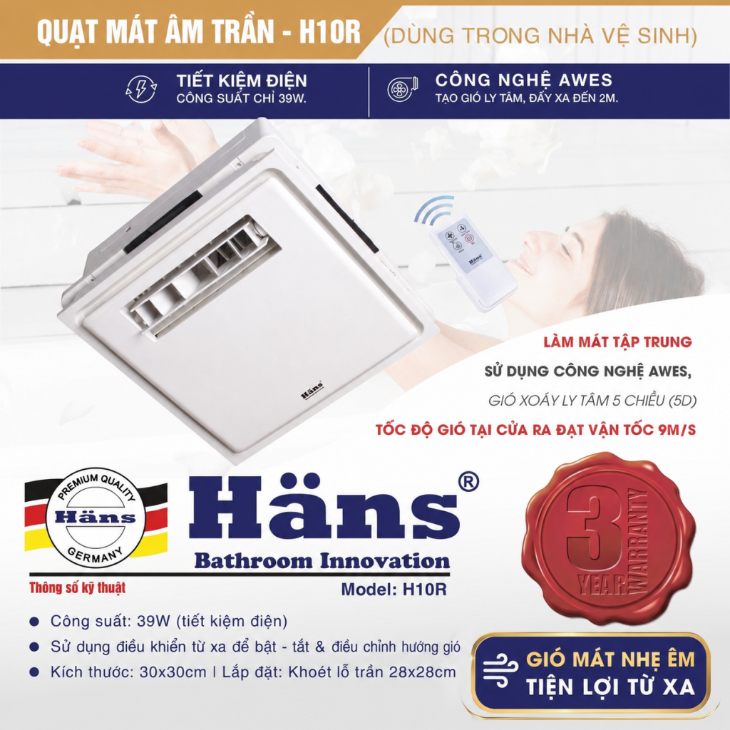 Quạt mát âm trần Hans H10R